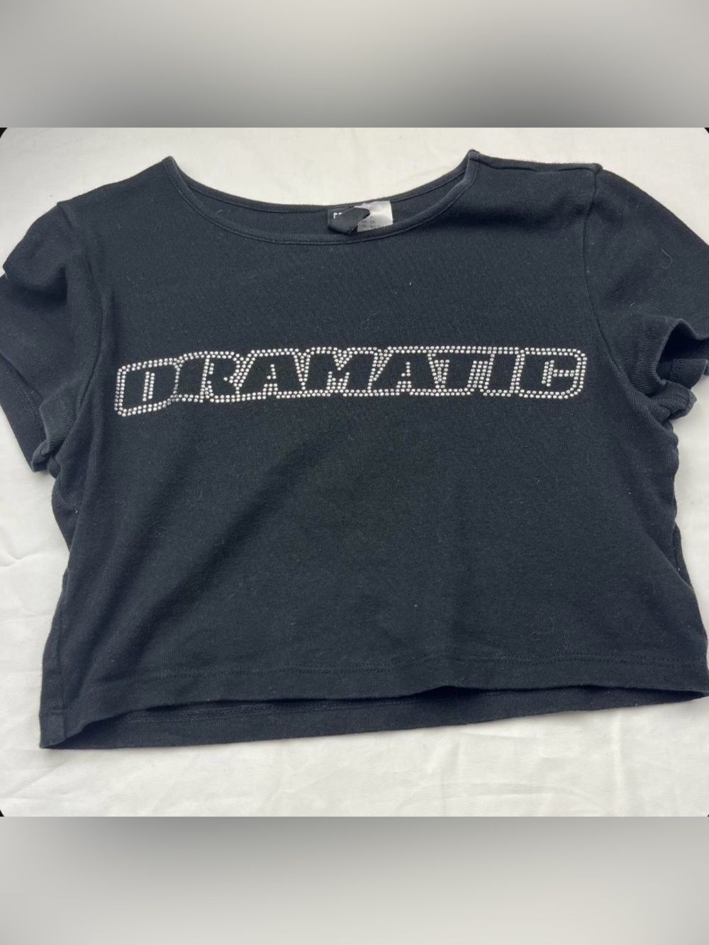 ‘Dramatic' Rhinestone Graphic Crop Top